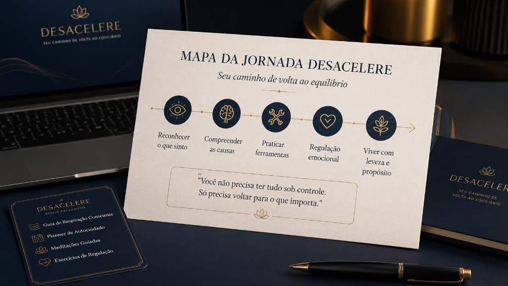 Mapa da jornada Desacelere — seu caminho de volta ao equilíbrio