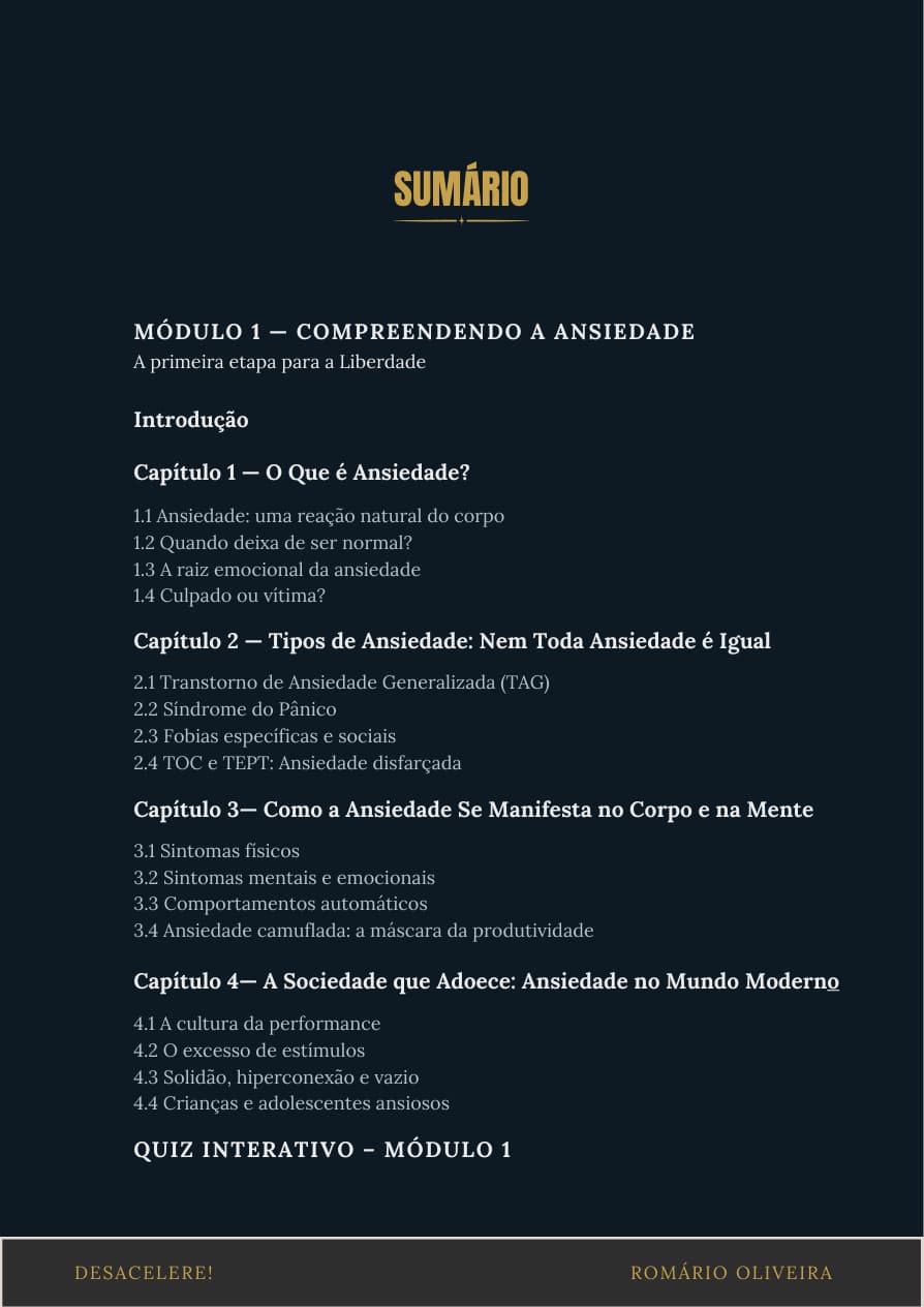 Página de sumário do Desacelere!